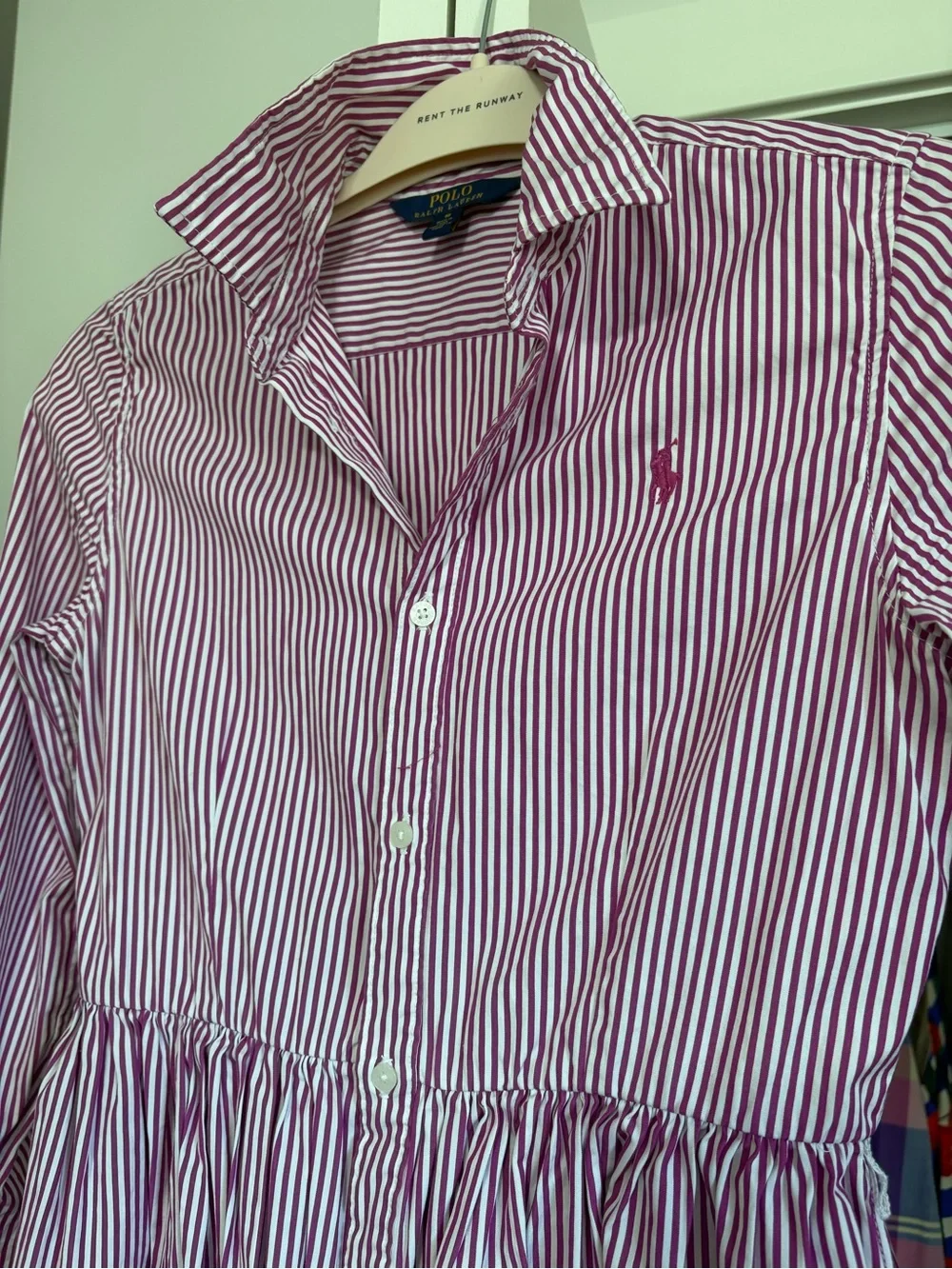 Ralph Lauren Pink and White Striped Cotton Shirt Dress for Kids - Girls size 16